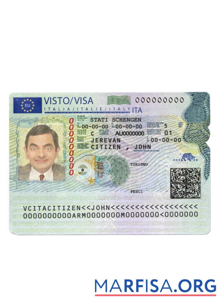 Printable Italy new schengen visa real example